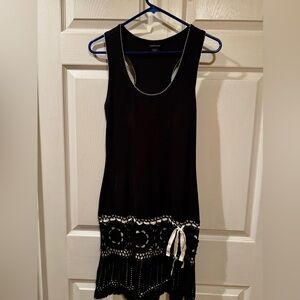 MODA M - Sweet Black Sleeveless Dress with Crochet Hem